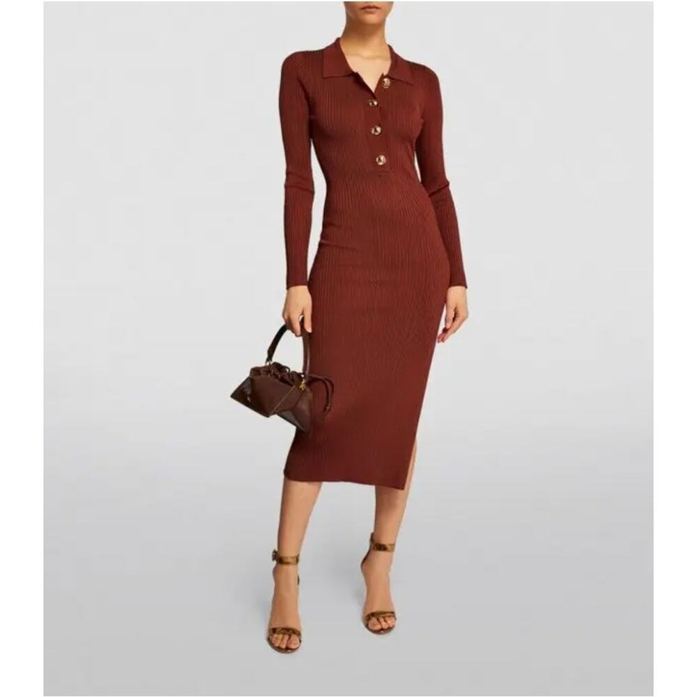Good American Ribbed Button Detail Long Sleeve Midi Dress Plus 2x 3x‎